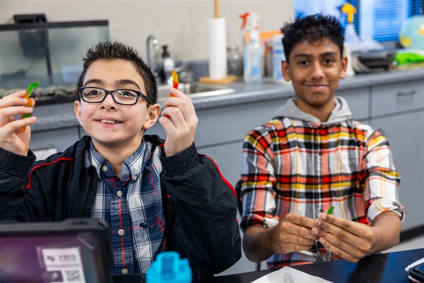 Middle school students in science class